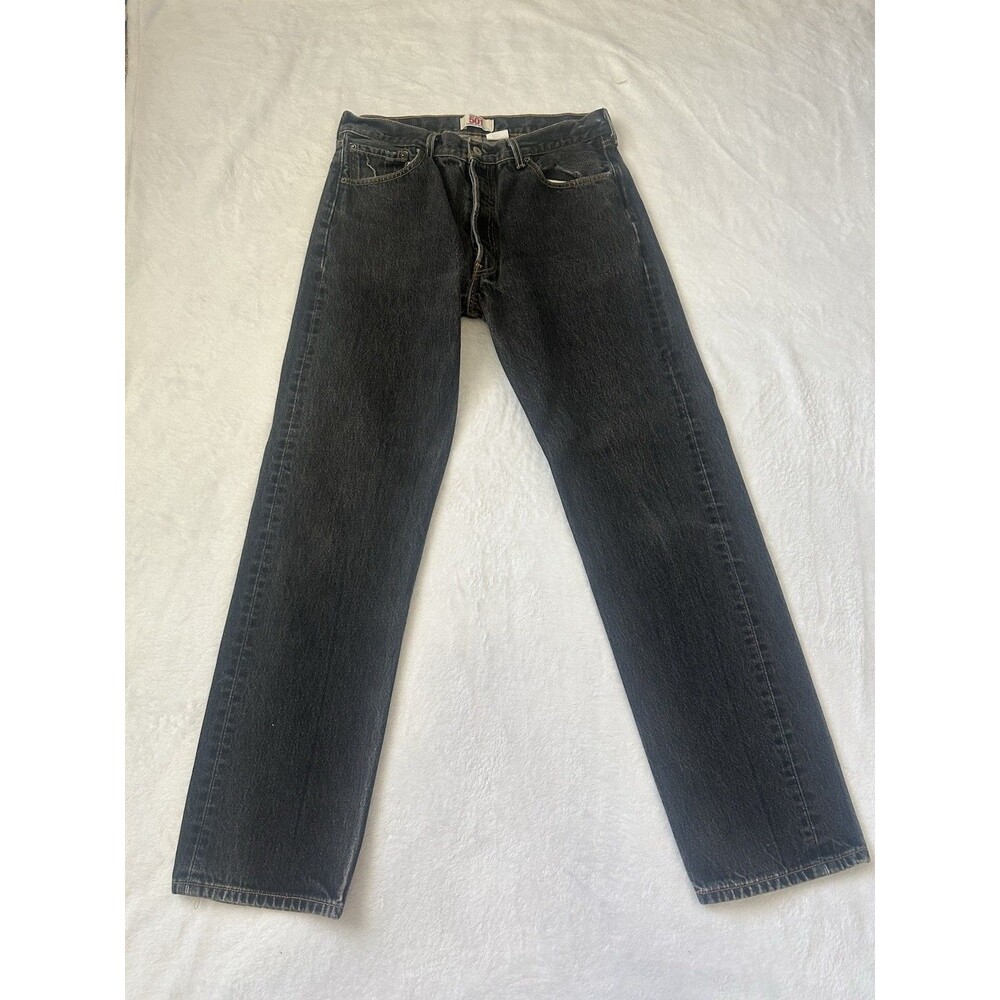 Levi’s 501 Original Fit Black Straight Leg Button Fly Jeans 35x36